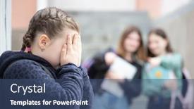  Presentation with school bullying - Colorful slide set enhanced with girl-being-bullied backdrop and a ocean colored foreground