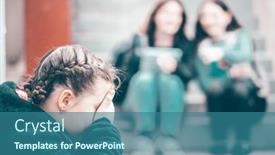  Presentation with school bullying - Presentation design with girl-being-bullied background and a ocean colored foreground