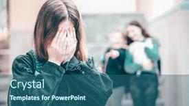  Presentation with school bullying - Slide set having girl-being-bullied background and a ocean colored foreground