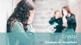  Presentation with school bullying - Audience pleasing presentation design consisting of girl-being-bullied backdrop and a teal colored foreground