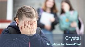  Presentation with school bullying - Amazing slide deck having girl-being-bullied backdrop and a ocean colored foreground