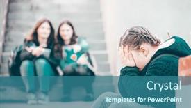  Presentation with school bullying - PPT theme consisting of girl-being-bullied background and a ocean colored foreground