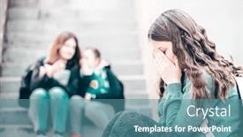  Presentation with school bullying - Presentation design with girl-being-bullied background and a teal colored foreground