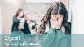  Presentation with school bullying - Slide set having girl-being-bullied background and a teal colored foreground
