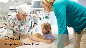  Presentation with therapy dog hospital - Presentation theme consisting of girl being visited in hospital background and a coral colored foreground