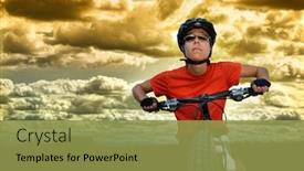  Presentation with biking - Presentation design with girl biking in a field at sunset background and a gold colored foreground