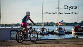  Presentation with biking - Amazing PPT layouts having girl biking in city backdrop and a lemonade colored foreground