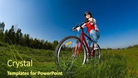  Presentation with biking - PPT theme having girl biking background and a tawny brown colored foreground