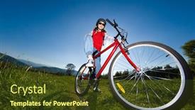  Presentation with biking - Presentation theme featuring girl biking background and a tawny brown colored foreground