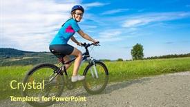  Presentation with biking - Beautiful PPT theme featuring girl biking backdrop and a tawny brown colored foreground