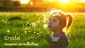  Presentation with dandelion - Cool new slides with girl-blowing-dandelion-outdoors backdrop and a tawny brown colored foreground