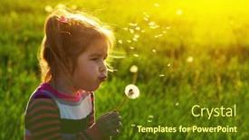  Presentation with dandelion - Cool new PPT theme with girl-blowing-dandelion-outdoors backdrop and a tawny brown colored foreground