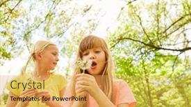  Presentation with female - Slide deck with girl-blowing-dandelions-by-female background and a yellow colored foreground