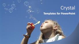  Presentation with soap - PPT layouts consisting of girl-blowing-soap-bubbles background and a teal colored foreground