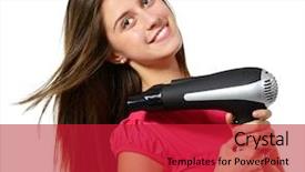  Presentation with african american teenager girl - Slide set enhanced with girl blows dry her hair background and a  colored foreground