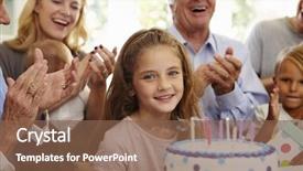  Presentation with birthday cake - Colorful slide deck enhanced with girl blows out birthday cake backdrop and a tawny brown colored foreground