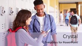  Presentation with at risk high school students - Audience pleasing PPT layouts consisting of girl boy - high school students by lockers backdrop and a light blue colored foreground