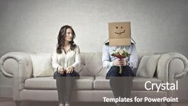  Presentation with next - PPT layouts featuring girl boy - shy man sitting next background and a gray colored foreground