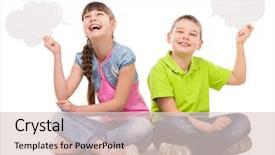  Presentation with children hands - Slide deck consisting of girl boy - two funny children sitting background and a lemonade colored foreground