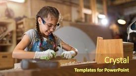  Presentation with safety building inspection - Slide deck having girl building birdhouse in garage background and a tawny brown colored foreground