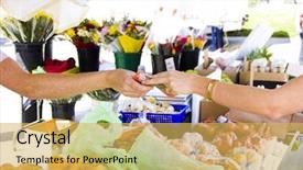  Presentation with fruit and trees - Beautiful PPT theme featuring girl buying fruit and vegtable backdrop and a yellow colored foreground