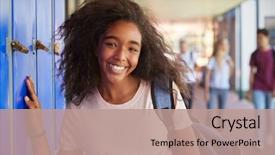  Presentation with teenage girl - Audience pleasing slides consisting of girl by lockers in school backdrop and a coral colored foreground