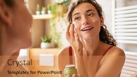  Presentation with cosmetic - Theme with girl-caring-of-her-beautiful background and a coral colored foreground