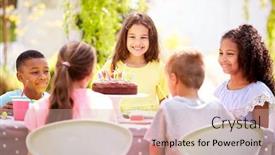  Presentation with 70 birthday party - Beautiful PPT layouts featuring girl-celebrating-birthday-with-friends backdrop and a soft green colored foreground