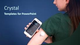  Presentation with continuous - Theme having girl-checking-glucose-level background and a ocean colored foreground