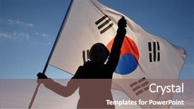  Presentation with athletes - Presentation design featuring girl cheerleader with south korean background and a violet colored foreground