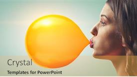  Presentation with chewing gum - Colorful slide set enhanced with girl-chewing-gum-mixed-media backdrop and a yellow colored foreground