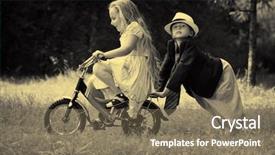  Presentation with bike - PPT theme featuring baseball player on a blue uniform on baseball stadium background and a dark gray colored foreground