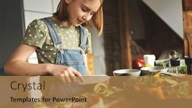  Presentation with pretty girl - Presentation theme having girl-child-cuts-avicado and a coral colored foreground