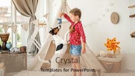  Presentation with fox - Colorful PPT theme enhanced with girl-child-training-fox-terrier backdrop and a coral colored foreground