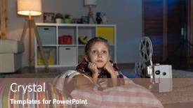  Presentation with russell - Colorful PPT layouts enhanced with girl-child-watching-an-old backdrop and a violet colored foreground