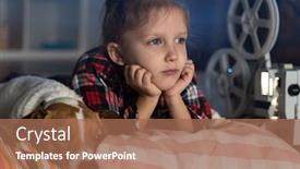  Presentation with vintage movie - Audience pleasing theme consisting of girl-child-watching-an-old backdrop and a coral colored foreground