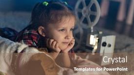  Presentation with vintage movie - Amazing slide deck having girl-child-watching-an-old backdrop and a violet colored foreground