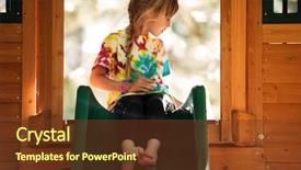  Presentation with children little child girl plays - Colorful presentation enhanced with girl on children's slide backdrop and a tawny brown colored foreground