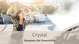  Presentation with car cleaning - Slide set consisting of girl-cleaning-car-window background and a soft green colored foreground