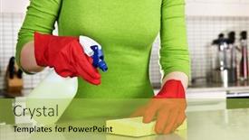  Presentation with rubber gloves - Audience pleasing theme consisting of girl cleaning kitchen with sponge and rubber gloves backdrop and a yellow colored foreground