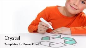  Presentation with recycling - Theme having girl colouring recycling sign background and a  colored foreground