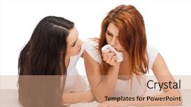  Presentation with teenage girl - Cool new PPT theme with girl comforting another after break backdrop and a coral colored foreground