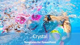  Presentation with pebble under ripple water - Beautiful PPT theme featuring girl creates bubbles under water backdrop and a teal colored foreground