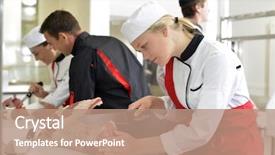  Presentation with butcher - Slides featuring girl cutting meat during butcher training course background and a coral colored foreground