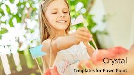  Presentation with decorate - Amazing slide set having girl decorates watermelons with flags backdrop and a lemonade colored foreground