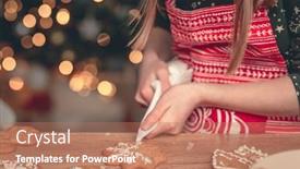  Presentation with gingerbread - Slides with girl-decorating-gingerbread-snowflake background and a coral colored foreground