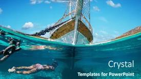  Presentation with yacht - PPT layouts featuring girl-diver-is-snorkeling background and a ocean colored foreground