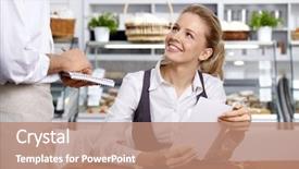  Presentation with order - Audience pleasing presentation theme consisting of girl does the order to the waiter in cafe backdrop and a coral colored foreground