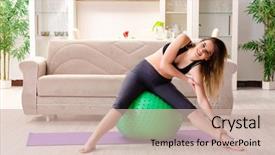  Presentation with exercises - Cool new presentation design with girl doing exercises with fitball backdrop and a soft green colored foreground