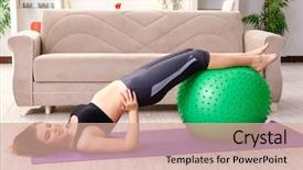  Presentation with exercise kids kid doing fitness - Presentation theme enhanced with girl doing exercises with fitball background and a coral colored foreground